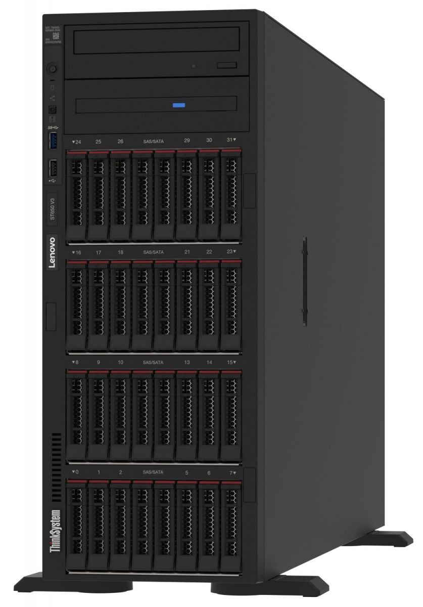 Lenovo ThinkSystem ST650 V3 7D7A - Server - tower - 4U - 2-way - 1 x Xeon Gold 6438Y+ / up to 4 GHz - RAM 64 GB - SAS - hot-swap 2.5" bay(s) - no HDD - AST2600 - Gigabit Ethernet, 10 Gigabit Ethernet - no OS - monitor: none