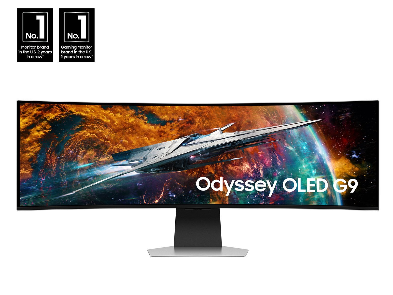 Samsung Odyssey OLED G9 S49CG954SU - G95SC Series - OLED monitor - Smart - gaming - curved - 49" - 5120 x 1440 Dual Quad HD @ 240 Hz - 250 cd/m≤ - 1000000:1 - DisplayHDR 400 True Black - 0.03 ms - DisplayPort, Micro HDMI, HDMI - speakers - silver